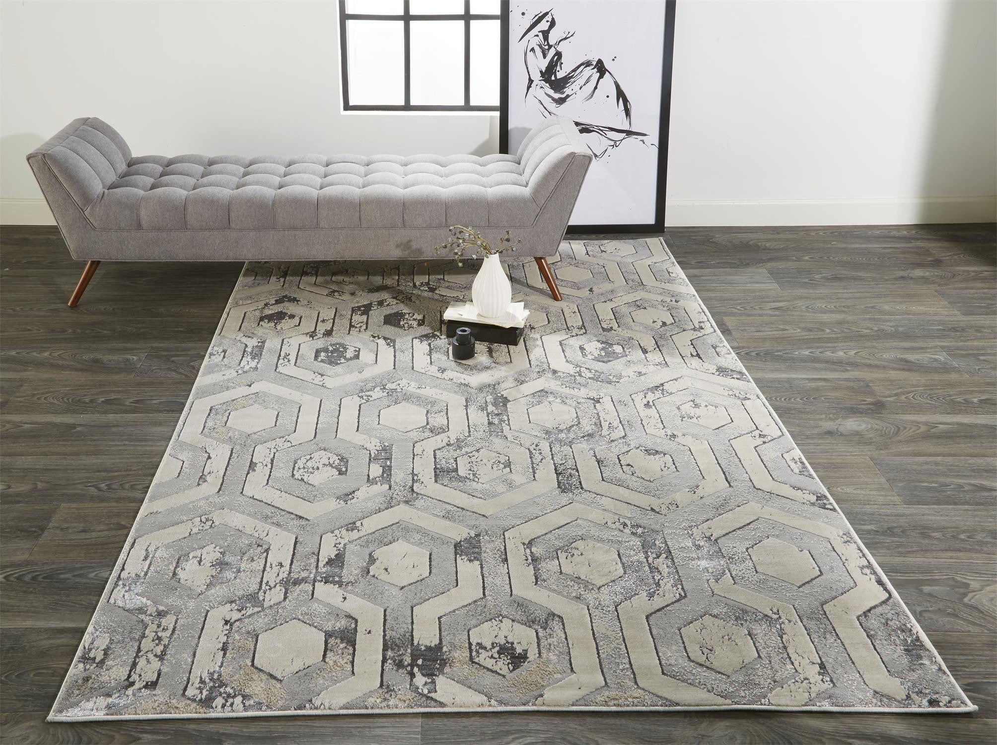 5' X 8' Gray Taupe And Silver Abstract Stain Resistant Area Rug