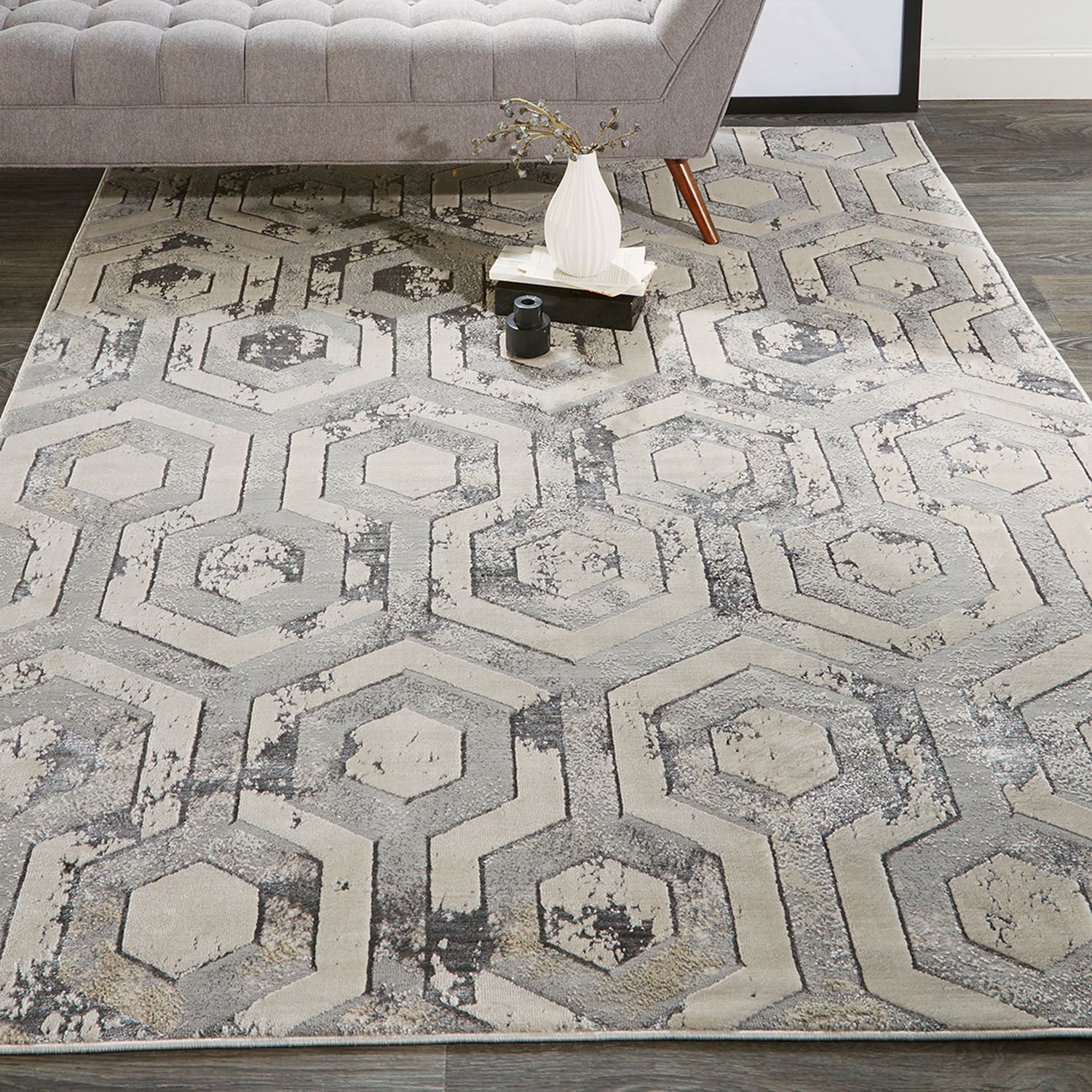 5' X 8' Gray Taupe And Silver Abstract Stain Resistant Area Rug