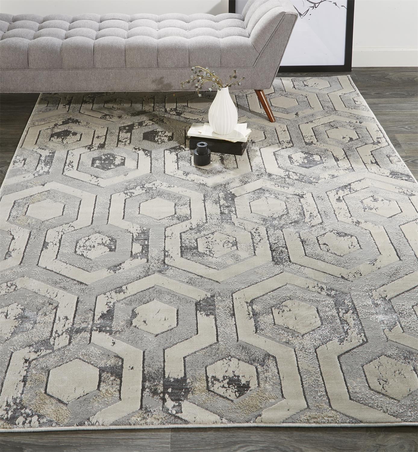 5' X 8' Gray Taupe And Silver Abstract Stain Resistant Area Rug