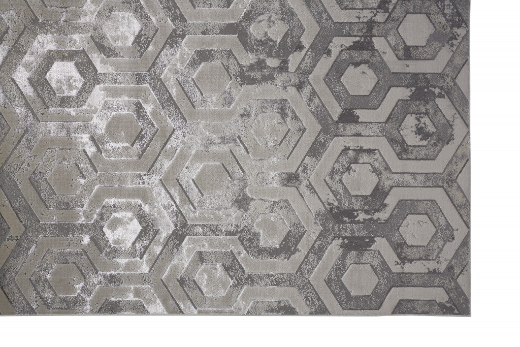 5' X 8' Gray Taupe And Silver Abstract Stain Resistant Area Rug