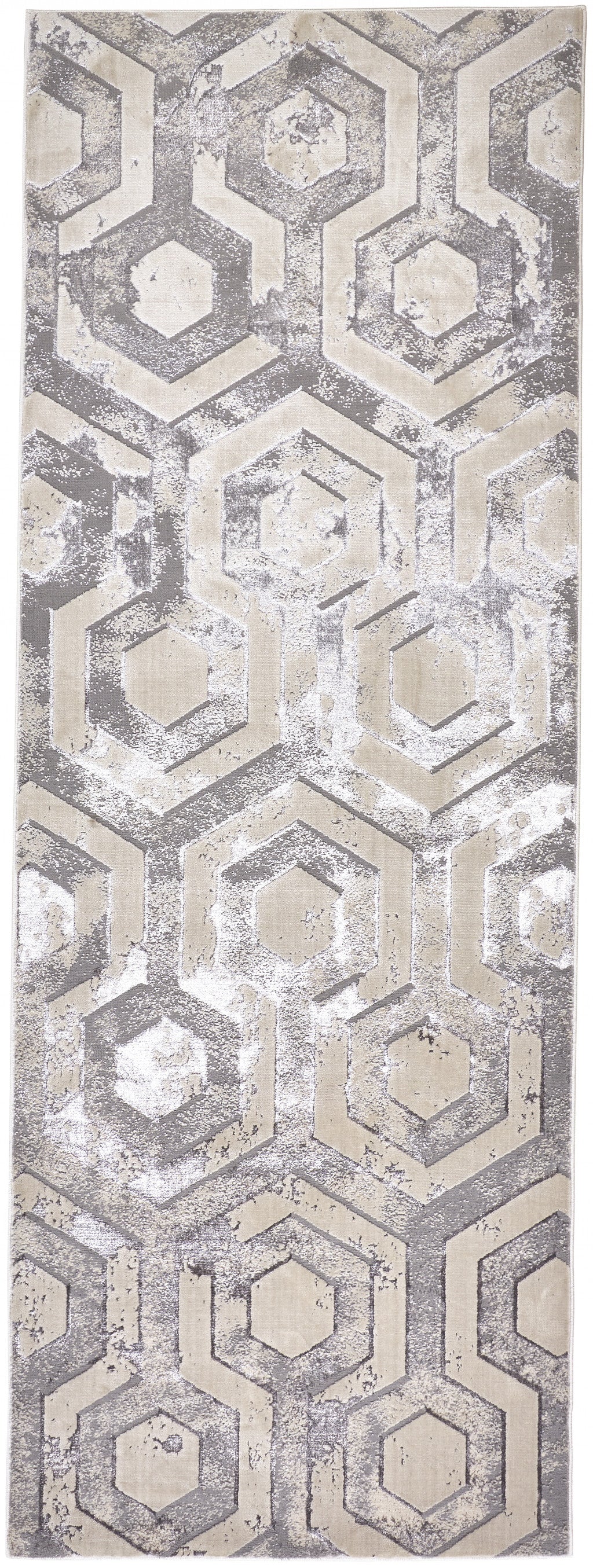 8' Gray Taupe And Silver Abstract Runner Rug