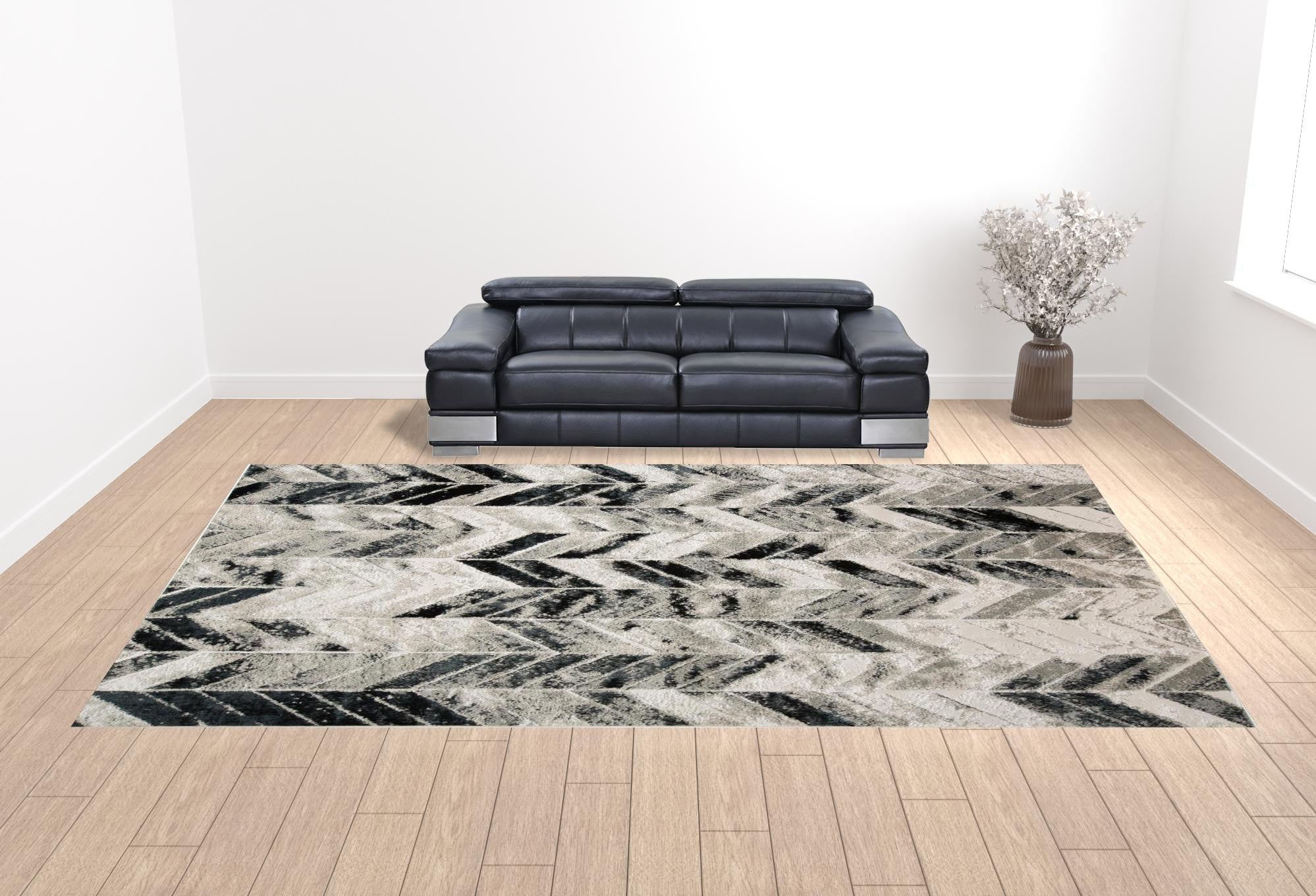 12' X 18' Black Gray And Silver Geometric Area Rug