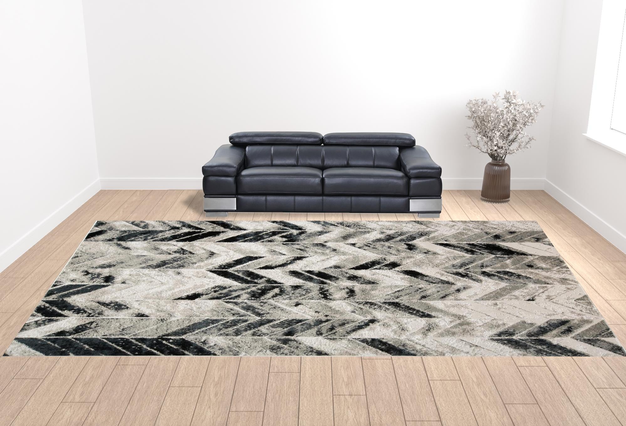 Black Gray And Silver Geometric Area Rug