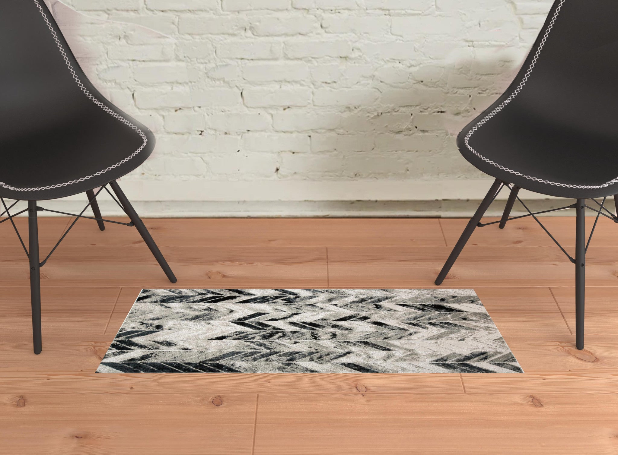 2' X 3' Black Gray And Silver Geometric Stain Resistant Area Rug