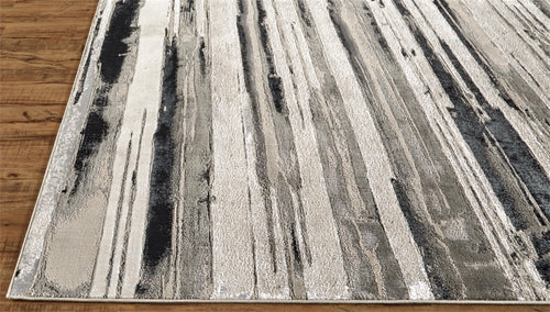 5' X 8' Silver Gray And Black Abstract Stain Resistant Area Rug