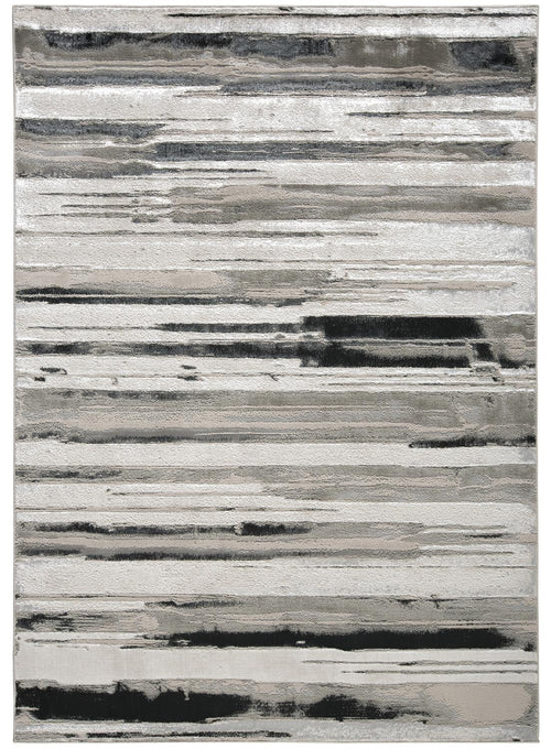 7' X 10' Silver Gray And Black Abstract Stain Resistant Area Rug