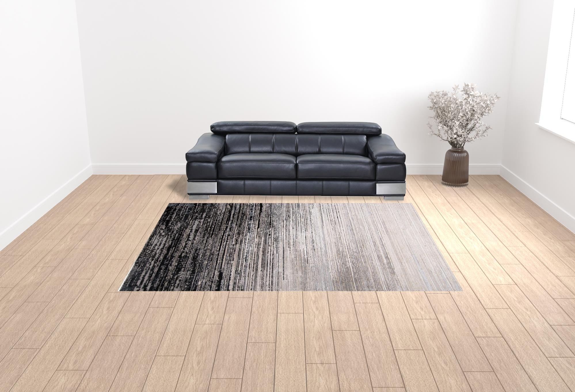 9' X 12' Black And Dark Gray Abstract Area Rug