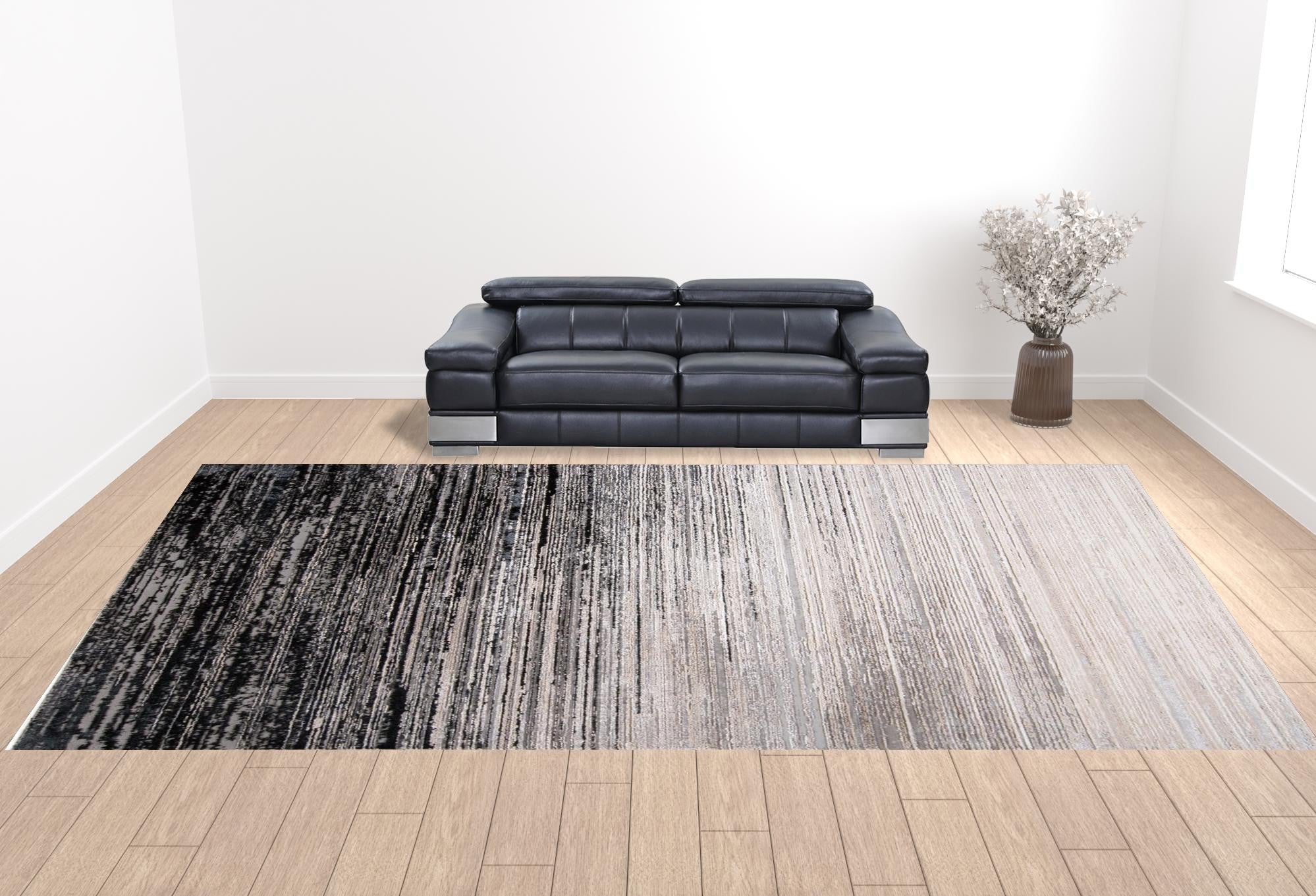 Black And Dark Gray Abstract Area Rug