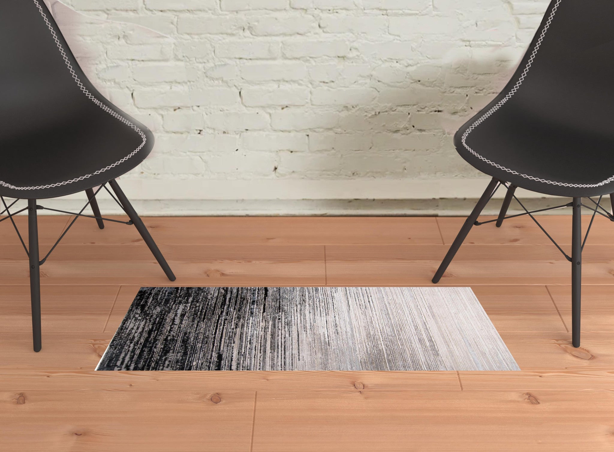 2' X 3' Black And Dark Gray Abstract Stain Resistant Area Rug