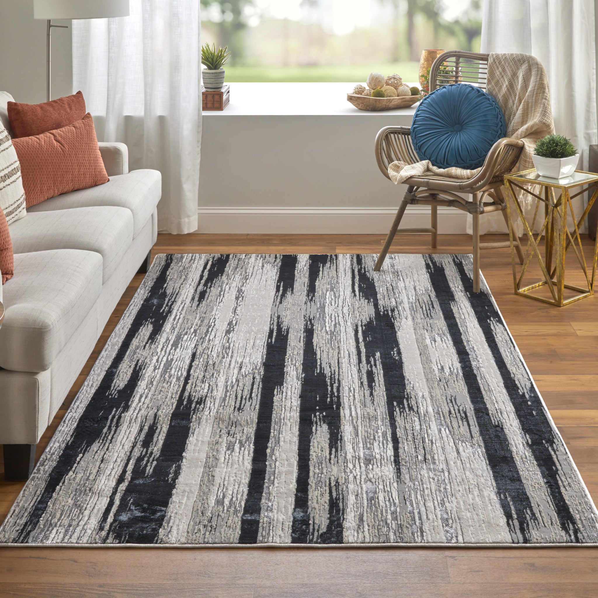 10' x 13' Beige and Black Abstract Power Loom Area Rug