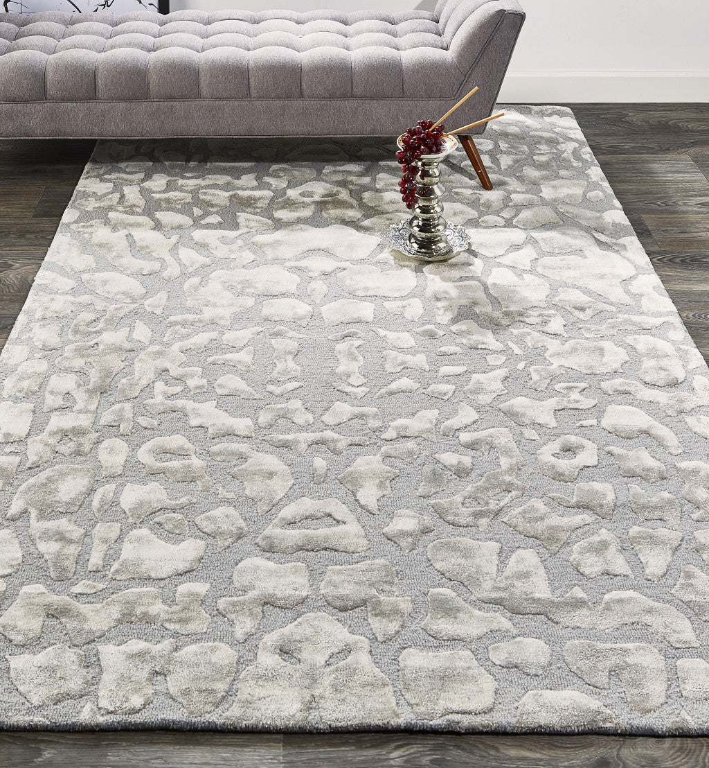 2' X 3' Gray And Silver Abstract Tufted Handmade Area Rug