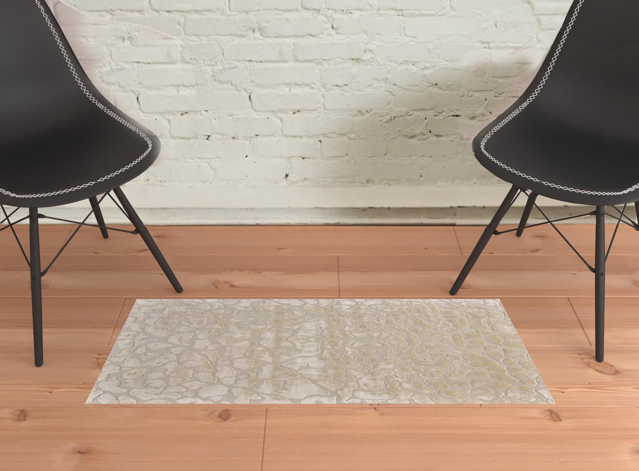 2' X 3' Ivory Taupe And Tan Abstract Tufted Handmade Area Rug