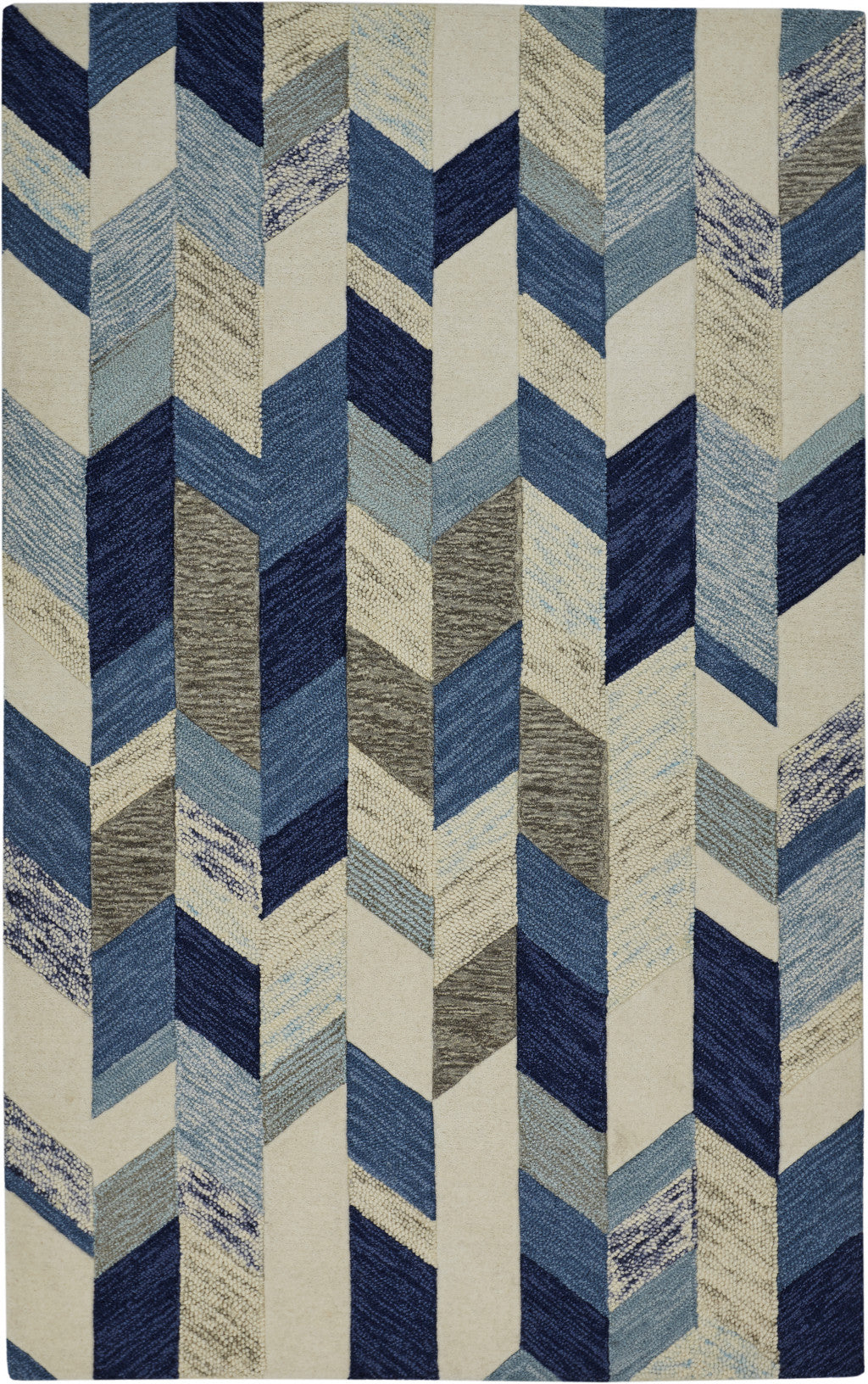 5' X 8' Blue Ivory And Gray Wool Geometric Tufted Handmade Area Rug