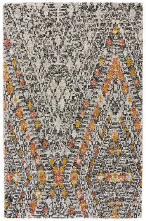 10' X 13' Gray Ivory And Orange Wool Geometric Tufted Handmade Area Rug