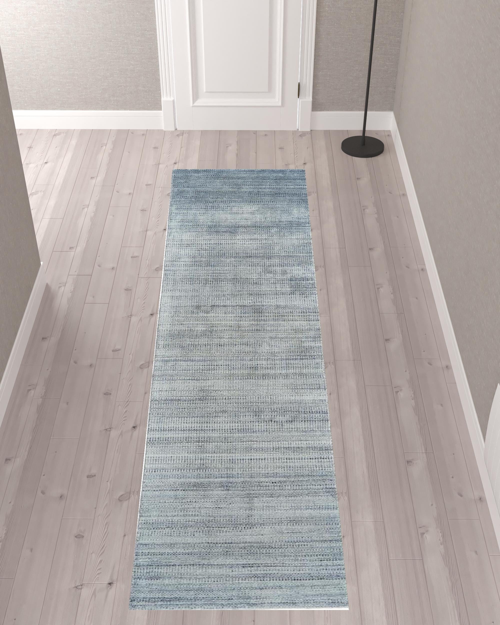 10' Blue and Gray Ombre Hand Woven Runner Rug