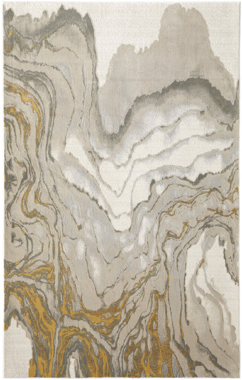 5' X 8' Gold Ivory And Gray Abstract Stain Resistant Area Rug