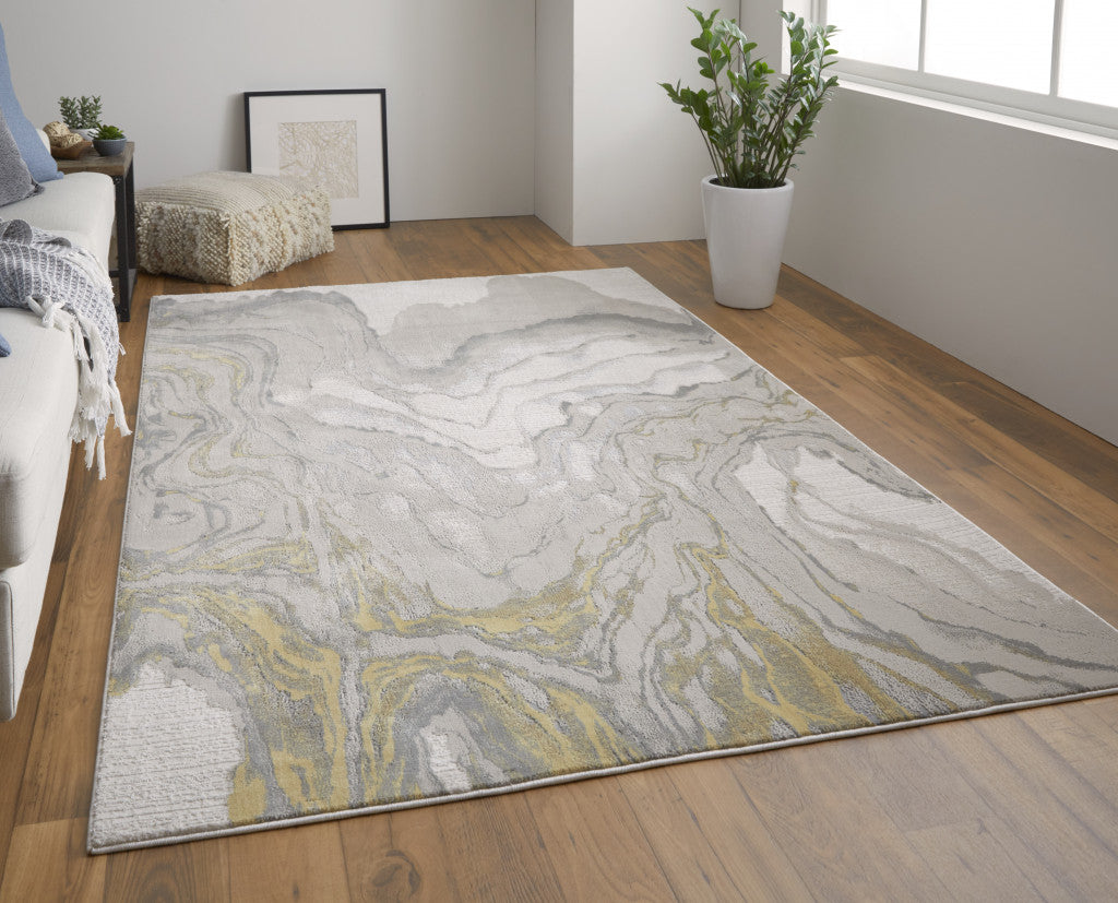 7' X 10' Gold Ivory And Gray Abstract Stain Resistant Area Rug