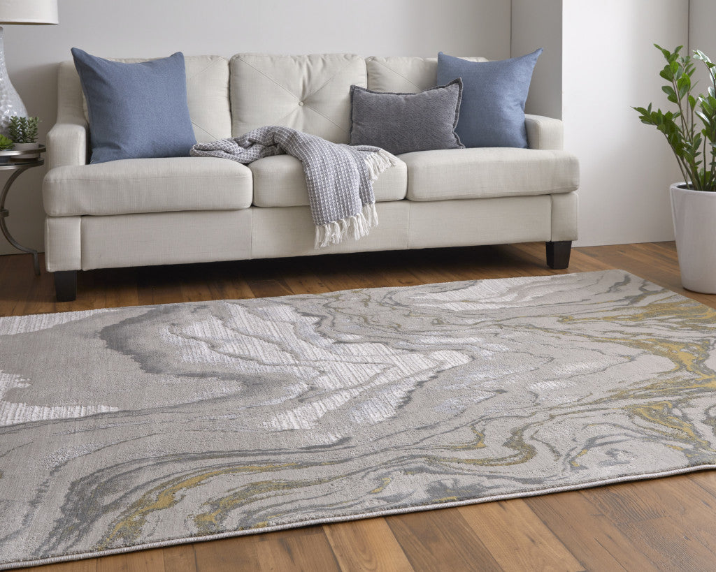 7' X 10' Gold Ivory And Gray Abstract Stain Resistant Area Rug