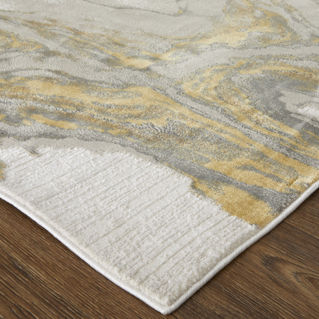 7' X 10' Gold Ivory And Gray Abstract Stain Resistant Area Rug