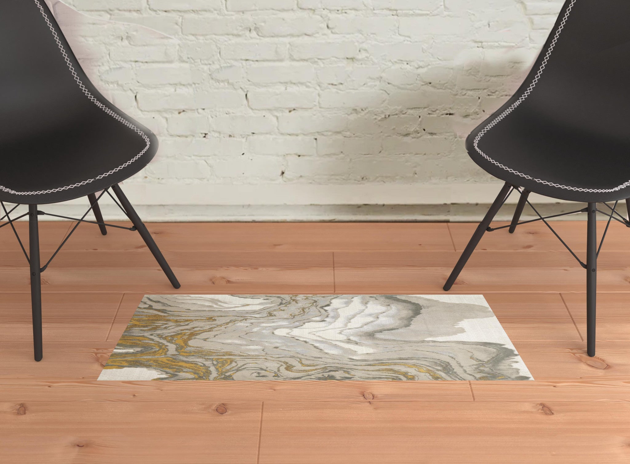 2' X 3' Gold Ivory And Gray Abstract Stain Resistant Area Rug