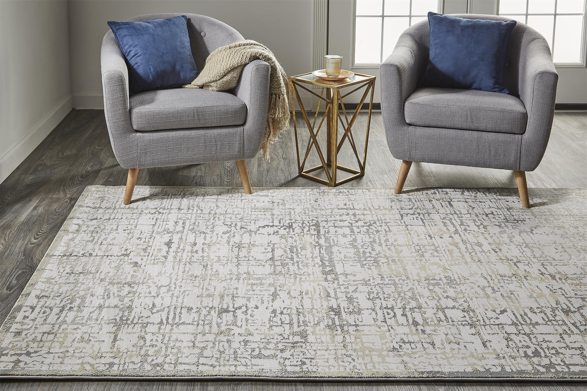 8' X 11' Ivory And Gray Abstract Stain Resistant Area Rug