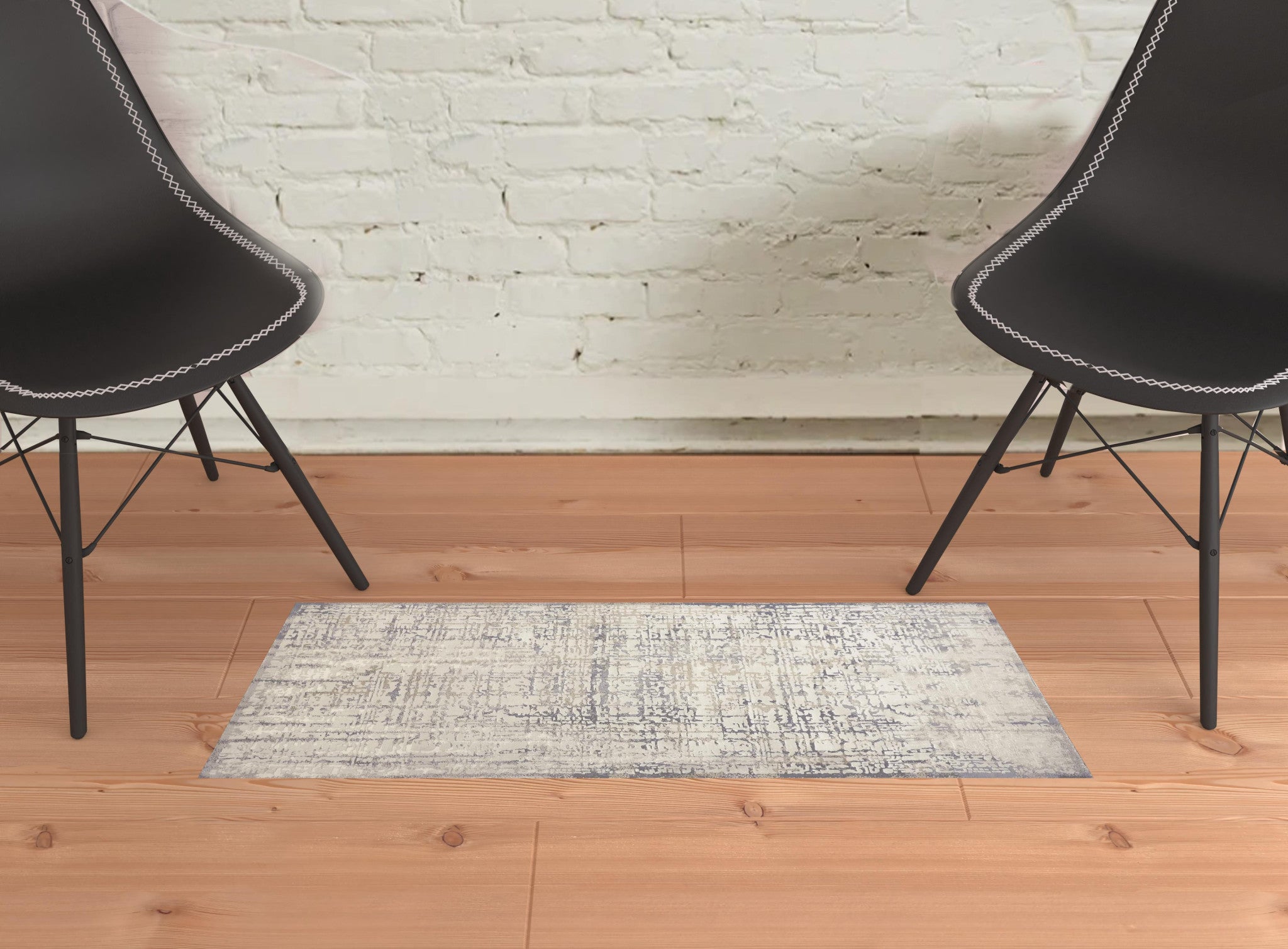 2' X 3' Ivory And Gray Abstract Stain Resistant Area Rug