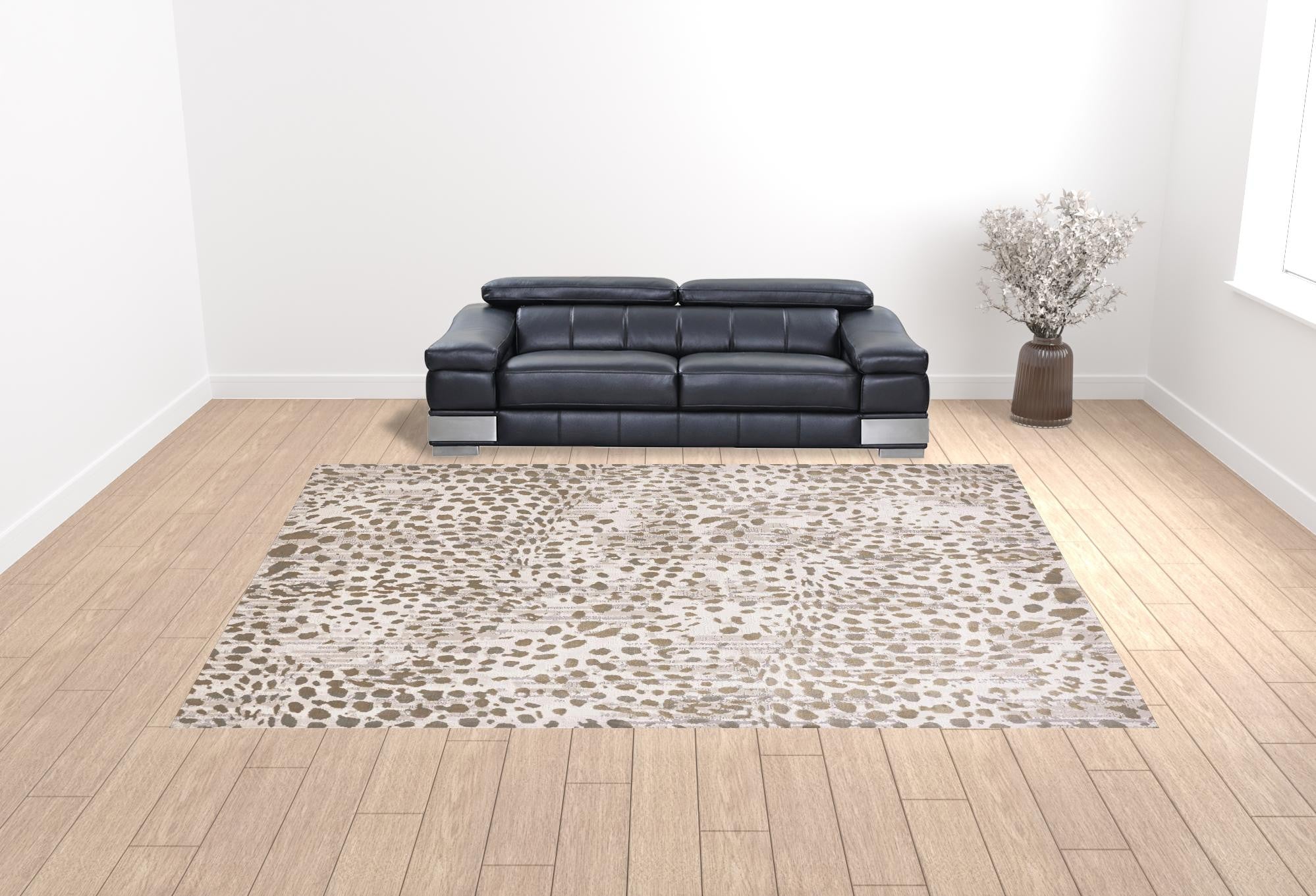 12' X 15' Brown And Ivory Abstract Stain Resistant Area Rug