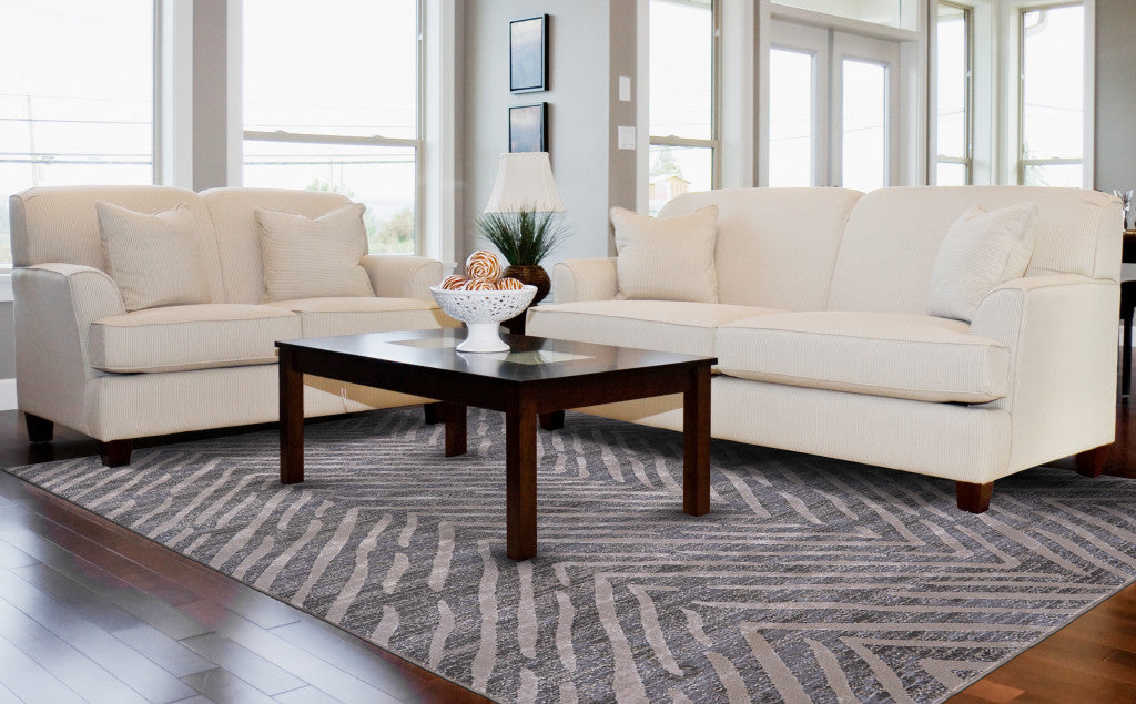 10' X 13' Gray Abstract Stain Resistant Area Rug