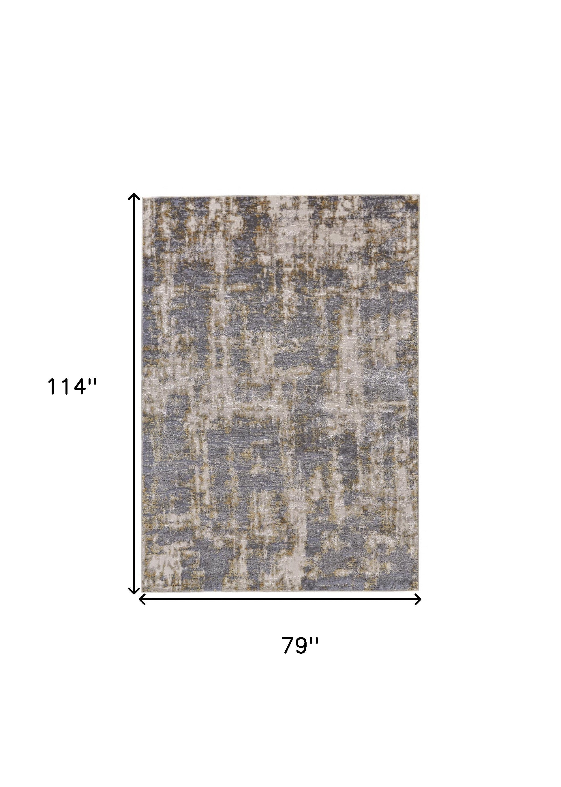 7' X 10' Gray And Gold Abstract Area Rug