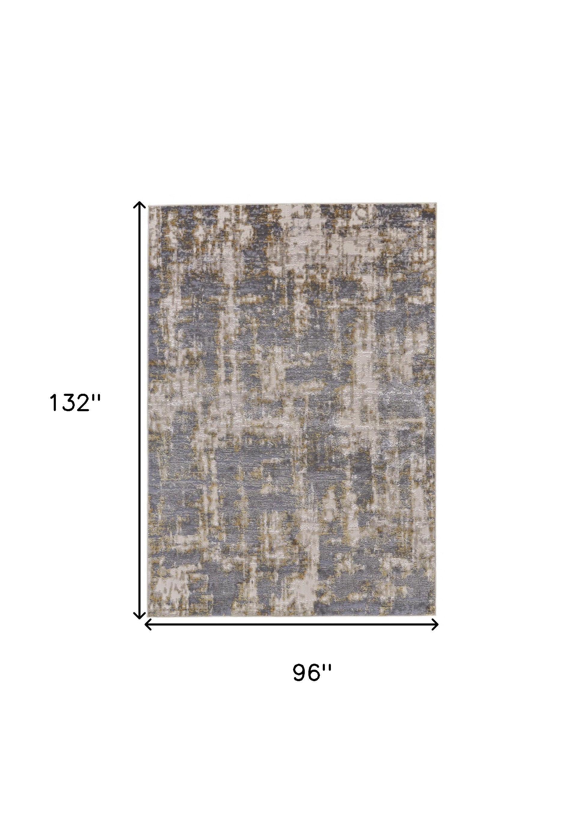 8' X 11' Gray And Gold Abstract Stain Resistant Area Rug