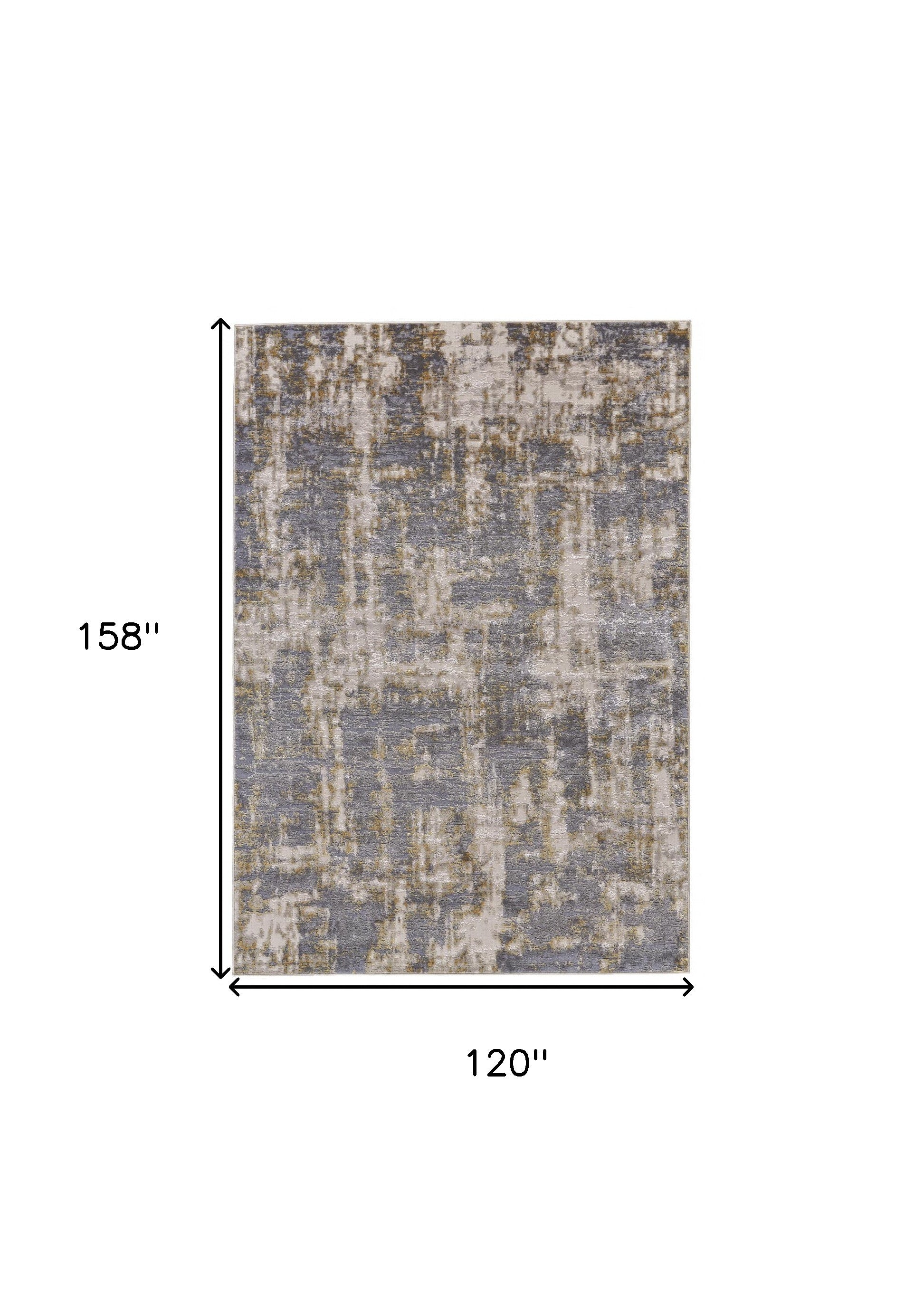 10' X 13' Gray And Gold Abstract Stain Resistant Area Rug