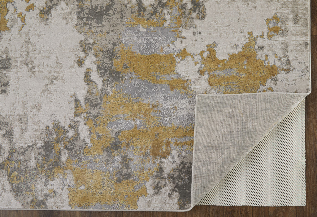 2' X 3' Ivory Gold And Gray Abstract Stain Resistant Area Rug