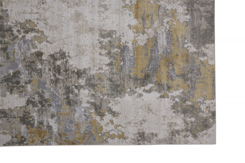 2' X 3' Ivory Gold And Gray Abstract Stain Resistant Area Rug