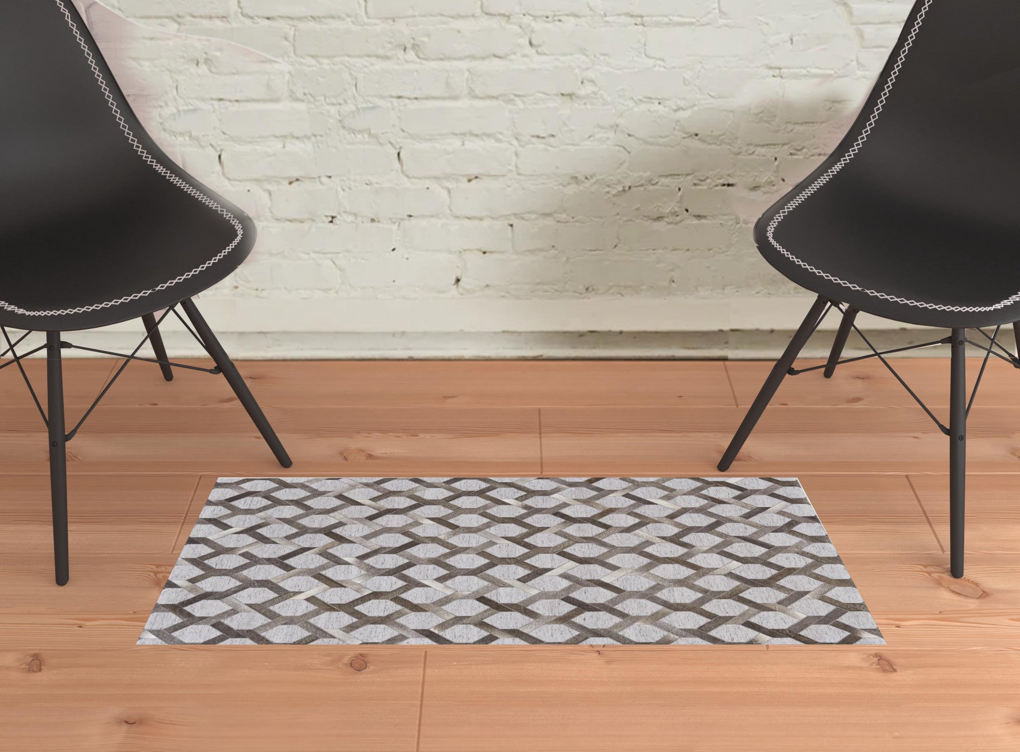 2' X 3' Gray Taupe And Silver Geometric Hand Woven Area Rug