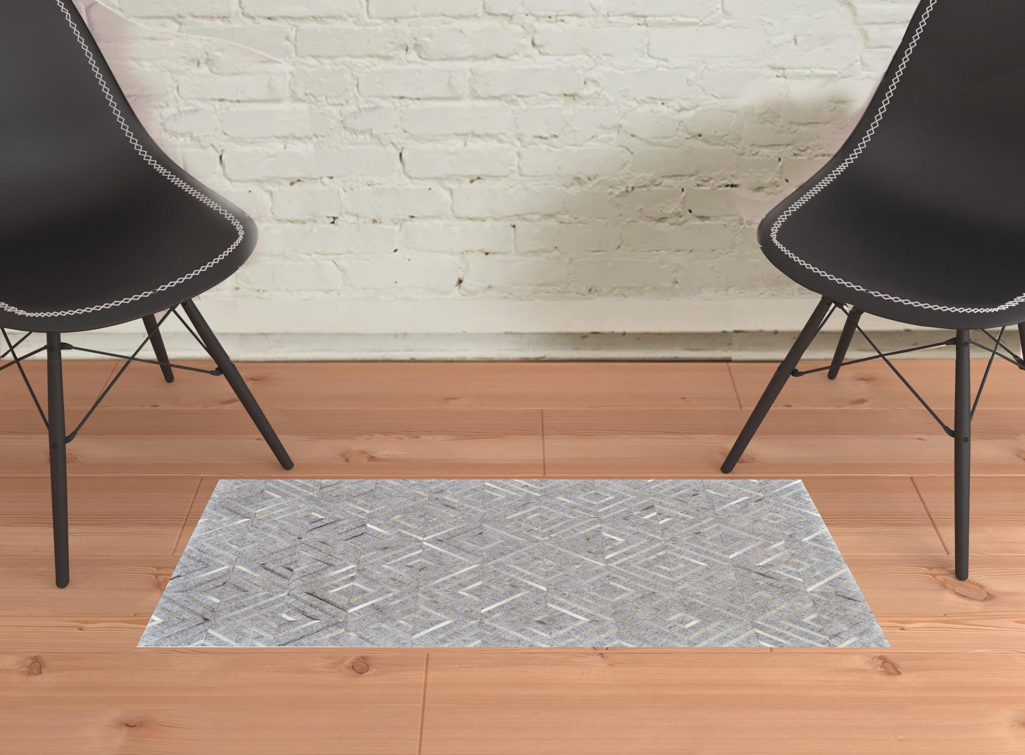 2' X 3' Gray Taupe And Ivory Geometric Hand Woven Area Rug