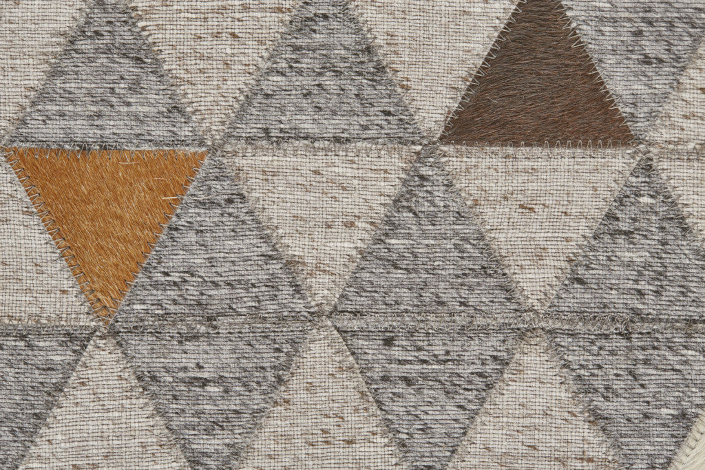 2' X 3' Gray Ivory And Brown Geometric Hand Woven Area Rug