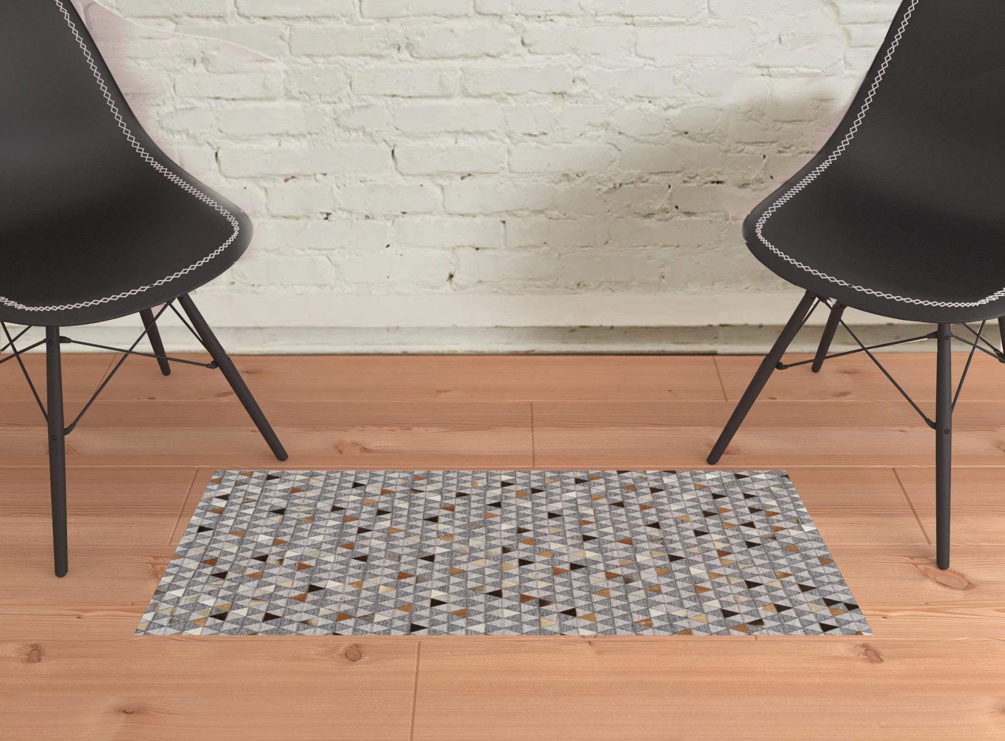 2' X 3' Gray Ivory And Brown Geometric Hand Woven Area Rug