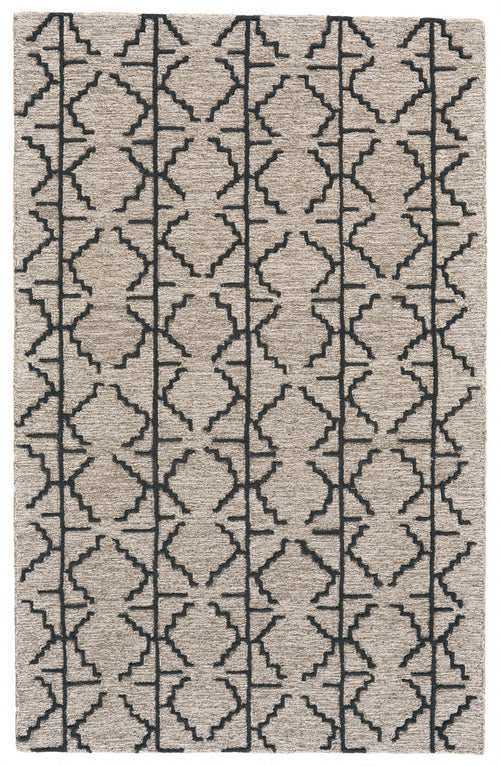 5' X 8' Black Taupe And Gray Wool Geometric Tufted Handmade Stain Resistant Area Rug