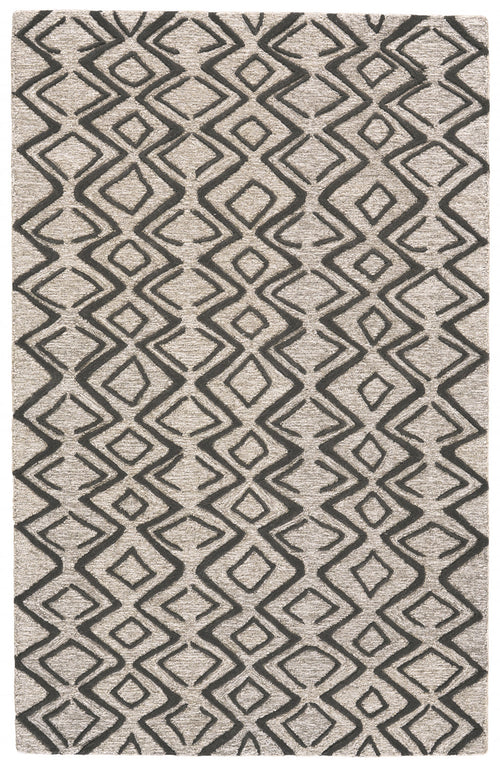 5' X 8' Black Gray And Taupe Wool Geometric Tufted Handmade Stain Resistant Area Rug