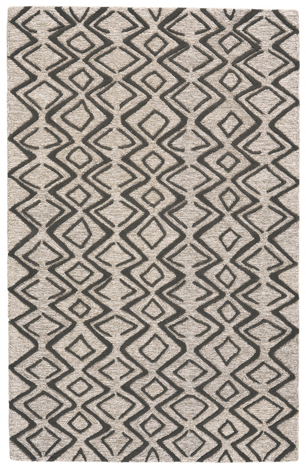 2' X 3' Black Gray And Taupe Wool Geometric Tufted Handmade Stain Resistant Area Rug