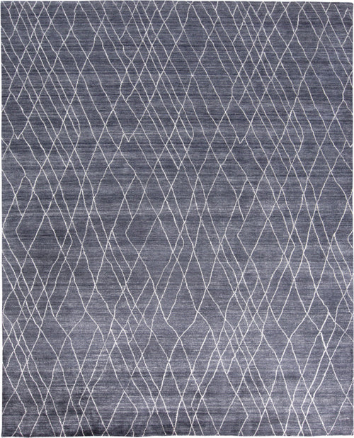 8' X 10' Blue And Ivory Abstract Hand Woven Area Rug