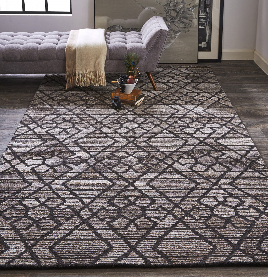 8' X 10' Taupe Black And Gray Wool Paisley Tufted Handmade Area Rug