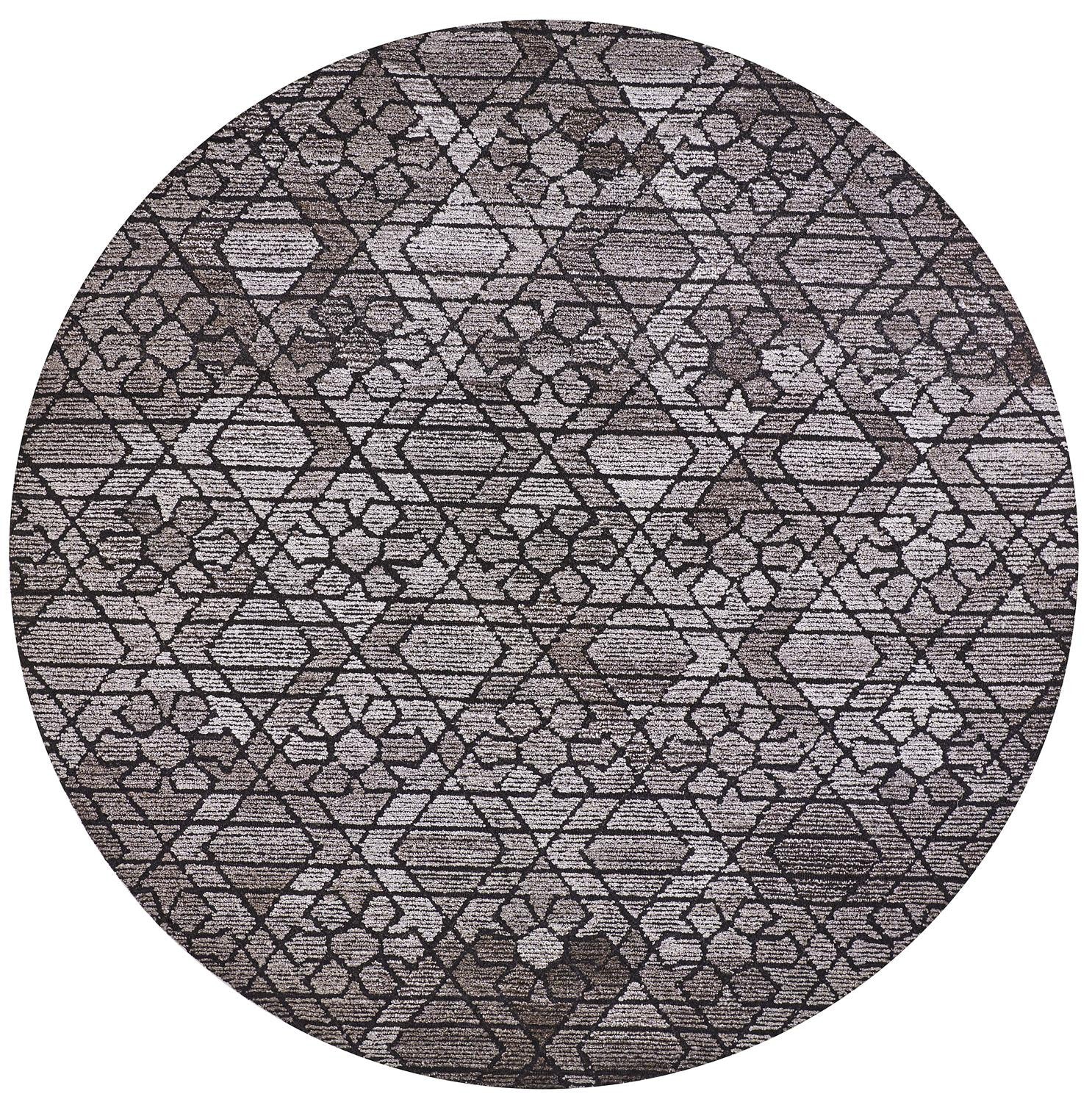 8' Taupe Black And Gray Round Wool Paisley Tufted Handmade Area Rug