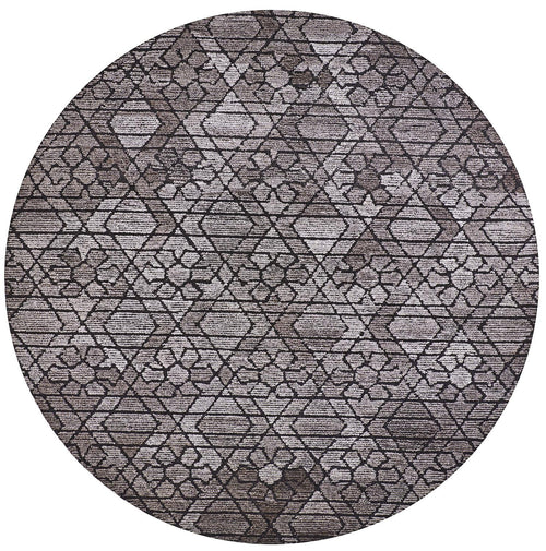 8' Taupe Black And Gray Round Wool Paisley Tufted Handmade Area Rug