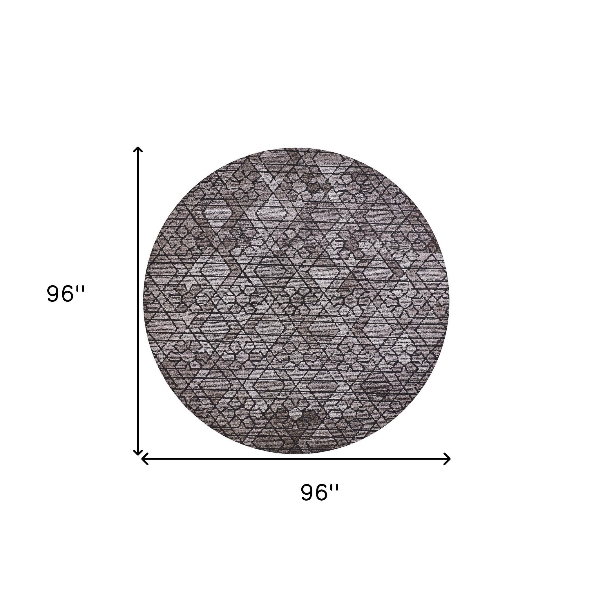 8' Taupe Black And Gray Round Wool Paisley Tufted Handmade Area Rug