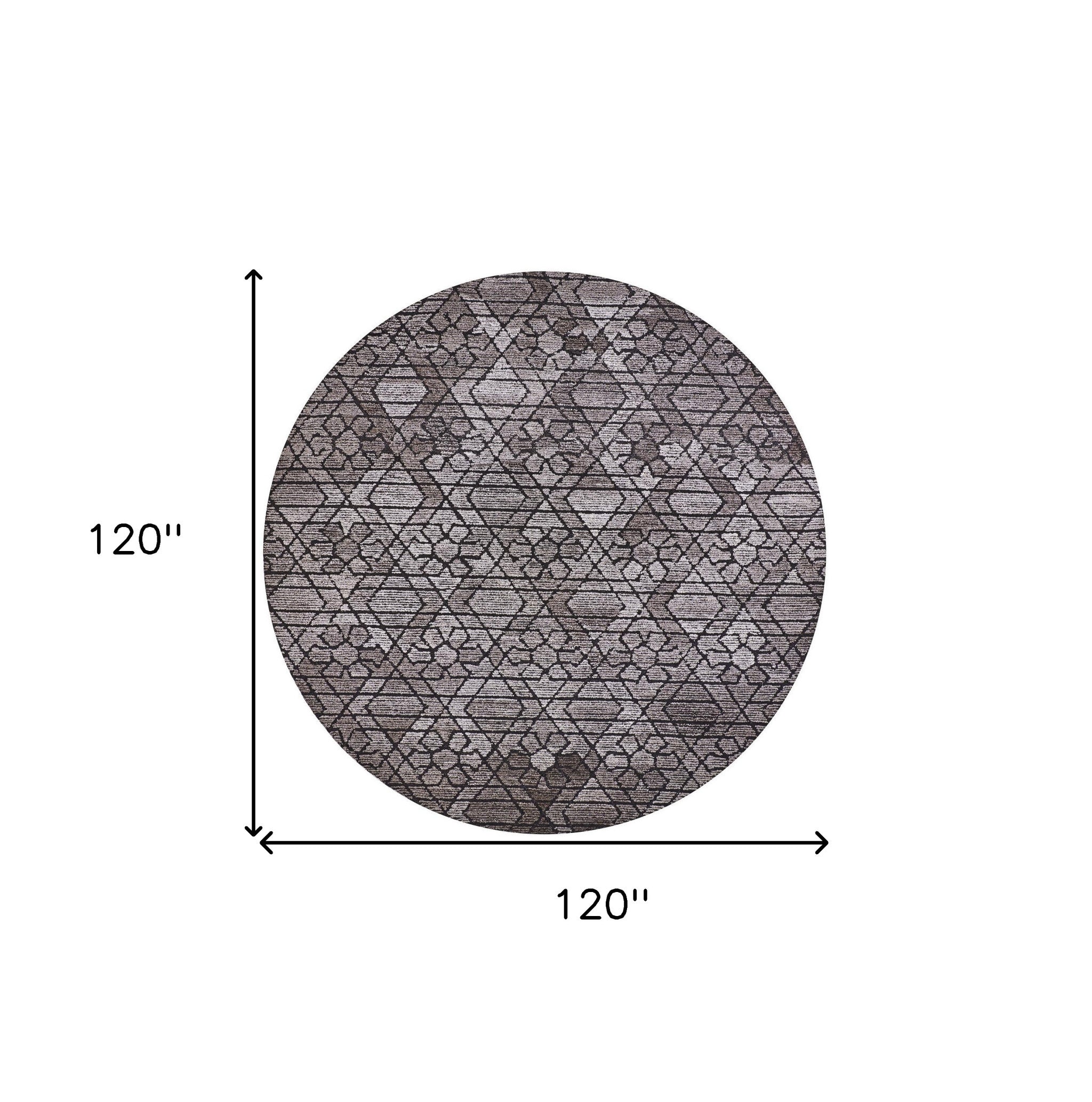 10' Taupe Black And Gray Round Wool Paisley Tufted Handmade Area Rug