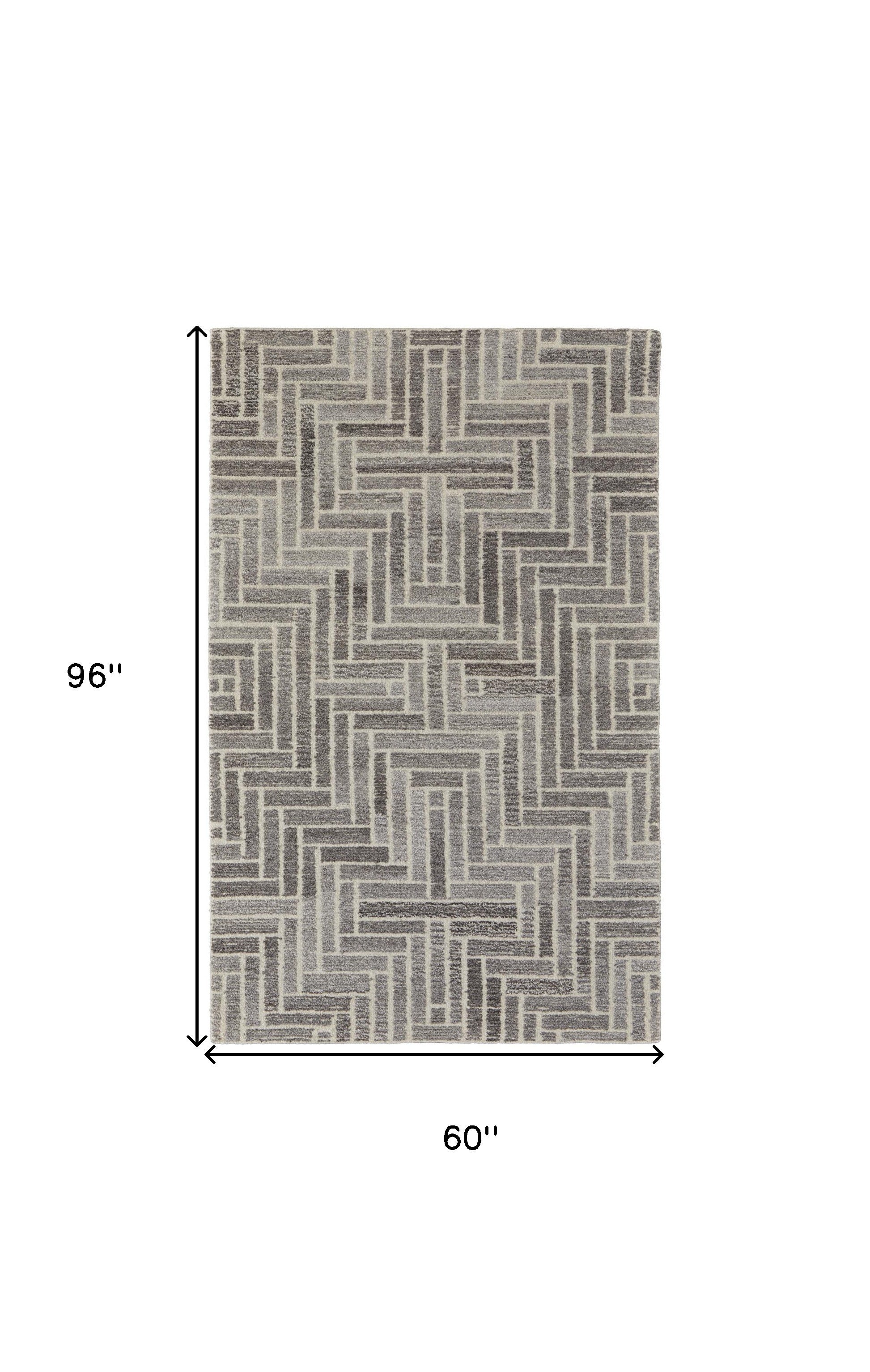 5' X 8' Taupe Gray And Tan Wool Geometric Tufted Handmade Area Rug