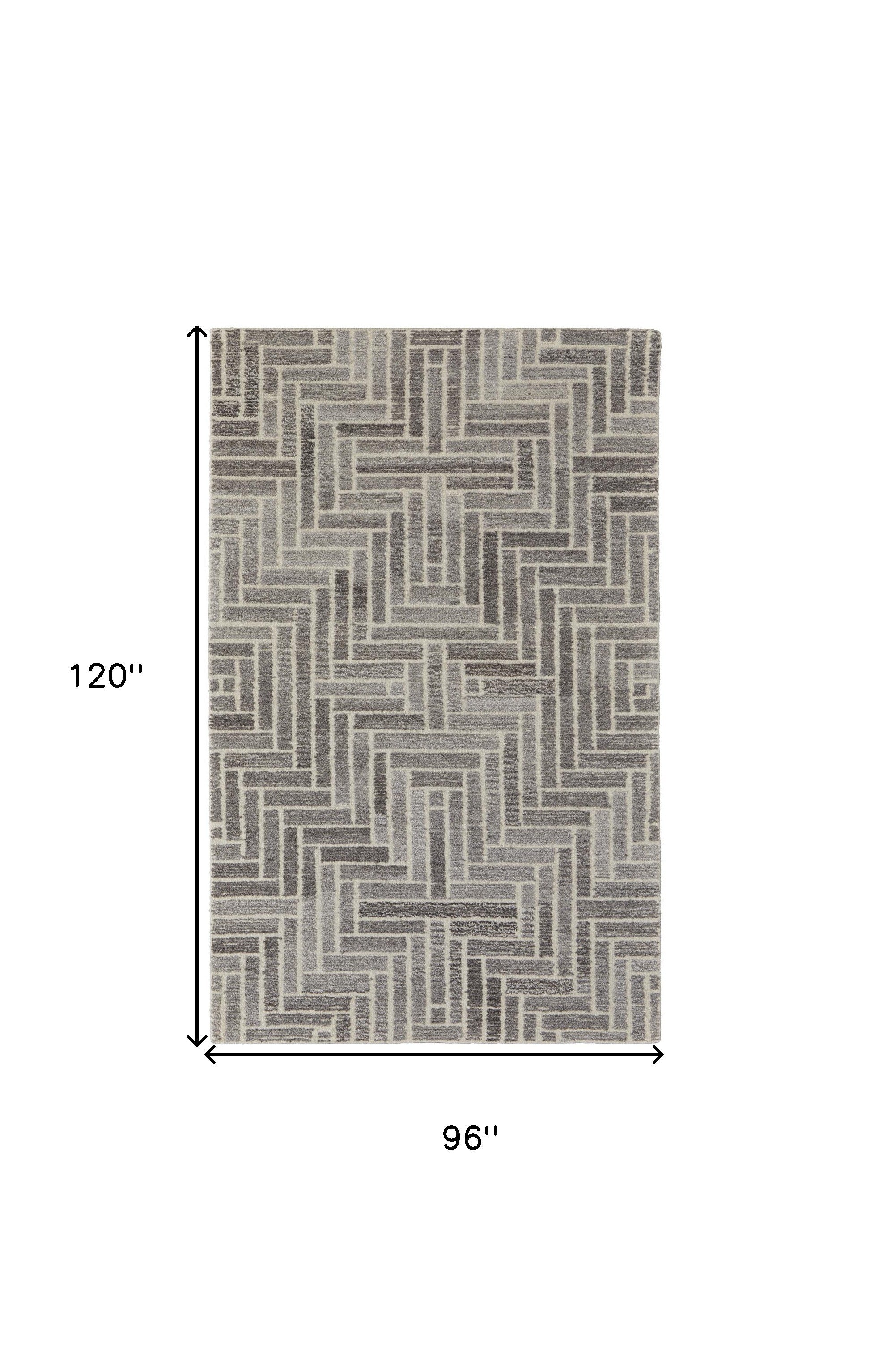 8' X 10' Taupe Gray And Tan Wool Geometric Tufted Handmade Area Rug