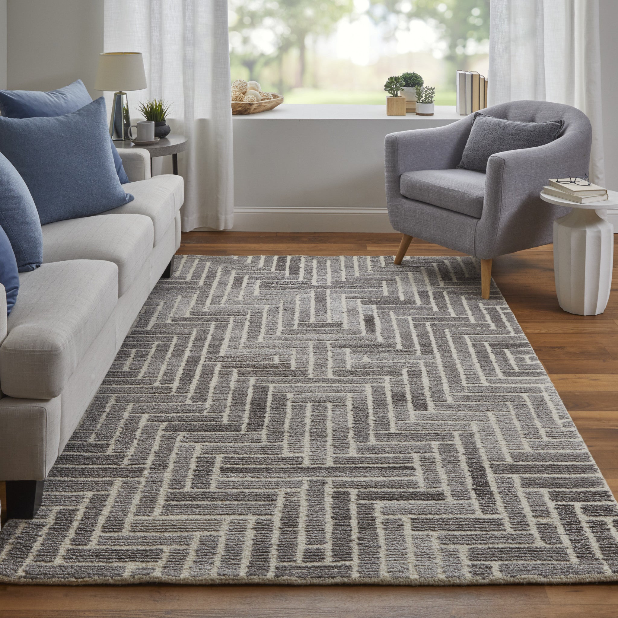 9' X 12' Taupe Gray And Tan Wool Geometric Tufted Handmade Area Rug