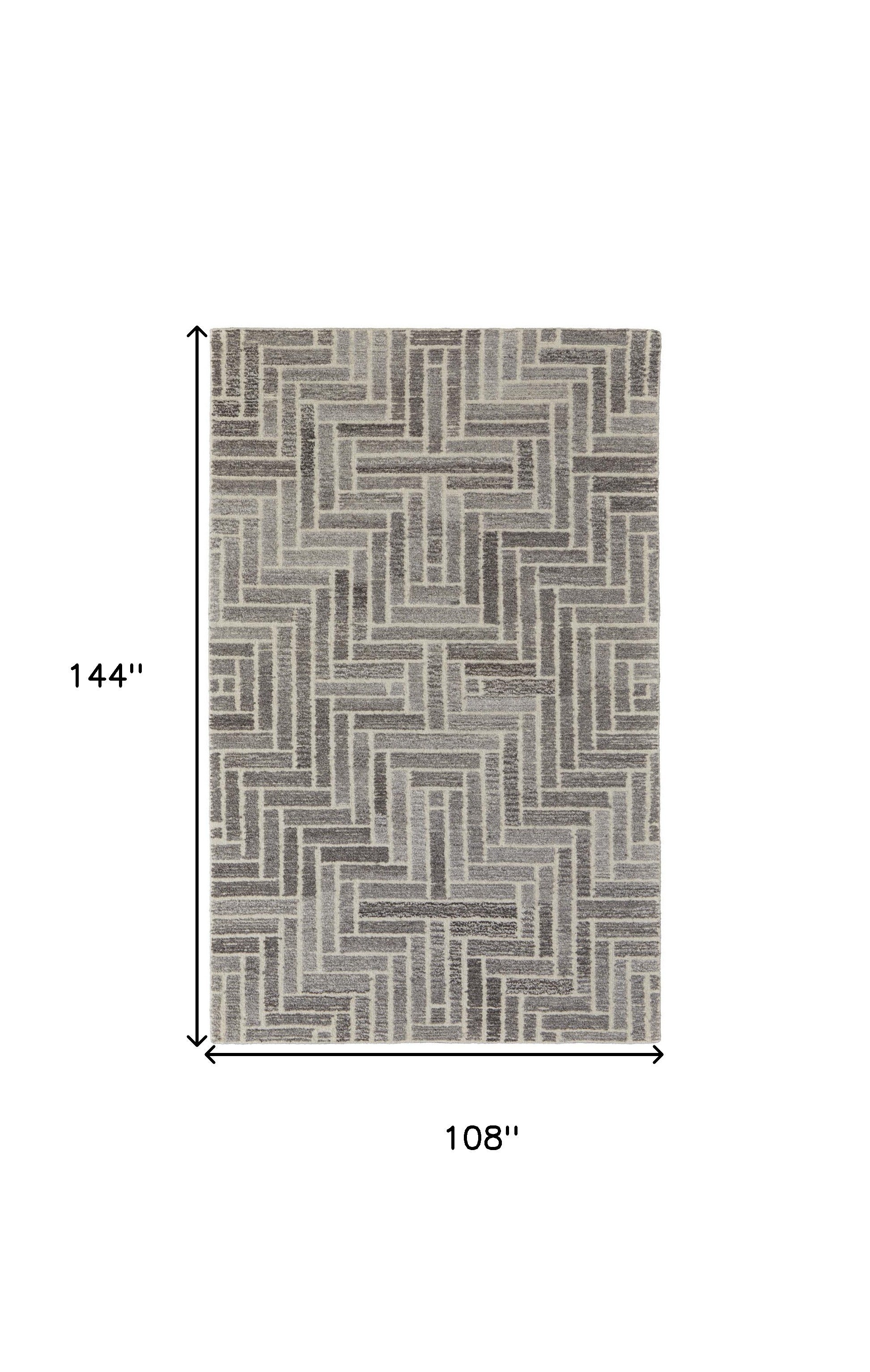 9' X 12' Taupe Gray And Tan Wool Geometric Tufted Handmade Area Rug